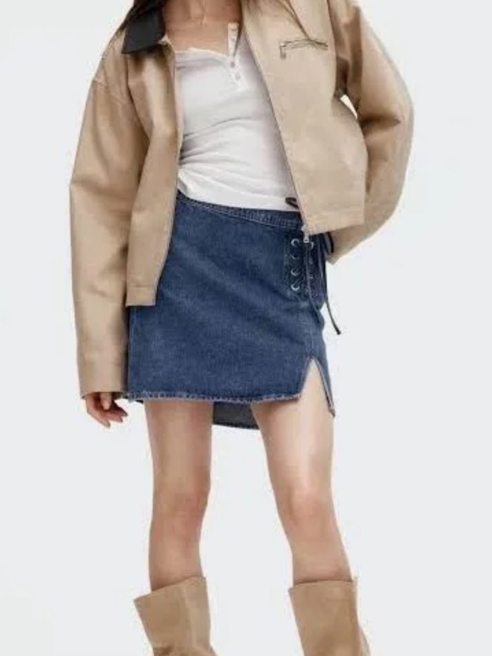 H&M Dark Blue Denim Mini Skirt with Side Lace-Up
